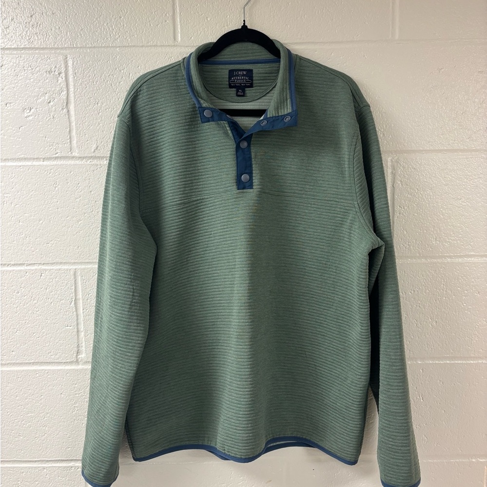 J.Crew Green Snap Button Henley Fleece Pullover Size XL - Picture 3 of 4